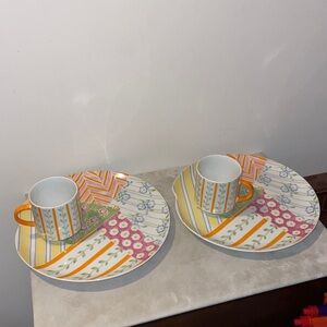 Taste Setter Collection Patchwork Pattern Luncheon Plates and Cups Snack Set EUC